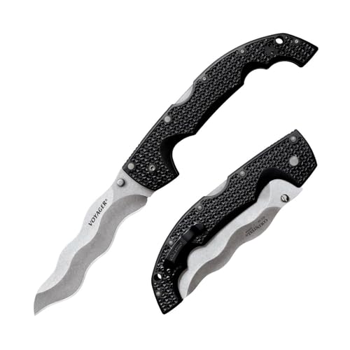 Cold Steel XL Voyager 5.5' AUS10A Razor-Sharp Kris Blade 6.75' Griv-Ex Handle Everyday Carry Tactical Folding Knife with Tri-Ad Lock