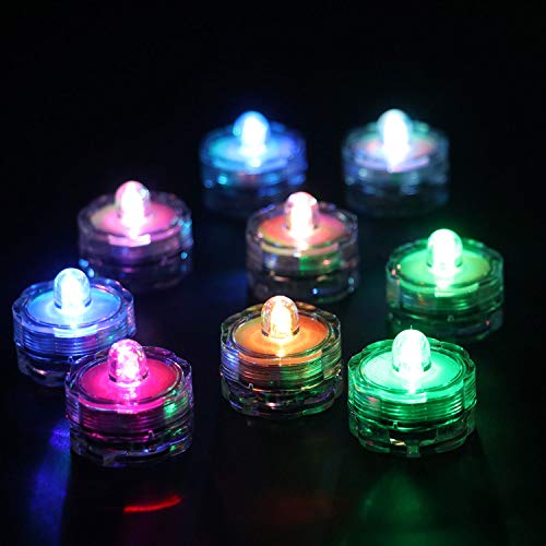 Rhytsing Set of 12 Submersible Led Tea Light, Waterproof Underwater Wedding Tealight, Multi-Color Changing Light, Batteries Included