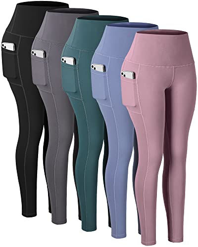 CHRLEISURE Leggings with Pockets for Women, High Waisted Tummy Control Workout Yoga Pants(Black,DGray,Pink,Blue,Green, XL)