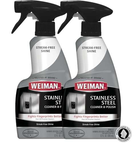 Weiman Stainless Steel Cleaner and Polish - 2 Pack - Removes Fingerprints, Residue, Water Marks and Grease from Appliances w/Buffing Towel