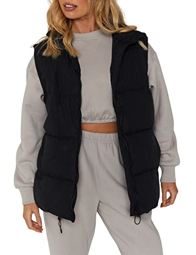 Athlisan Womens Puffer Vest Zip Up Stand Collar Sleeveless Padded Jacket Coat(Black-XXL)