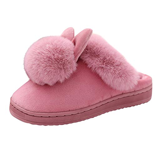 Shengsospp Women's Indoor Fleece Fall Winter Home Rabbit Comfort Shoe Furry Ears Footwear Slippers Soft comfortable House Slipper Red, 6.5-7.5