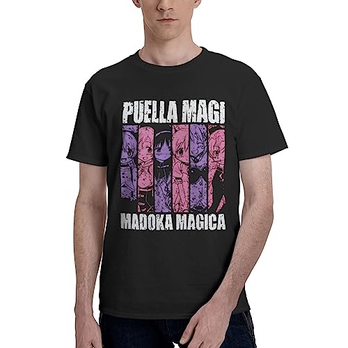 Puella Magi Madoka Magica Anime T Shirts Men Summer Casual Fashion Loose Cotton Crew Neck Short Sleeves Shirt Sports T Shirt Black