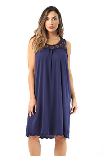 Dreamcrest 1541B-Navy-L Nightgown/Women Sleepwear/Sleep Dress