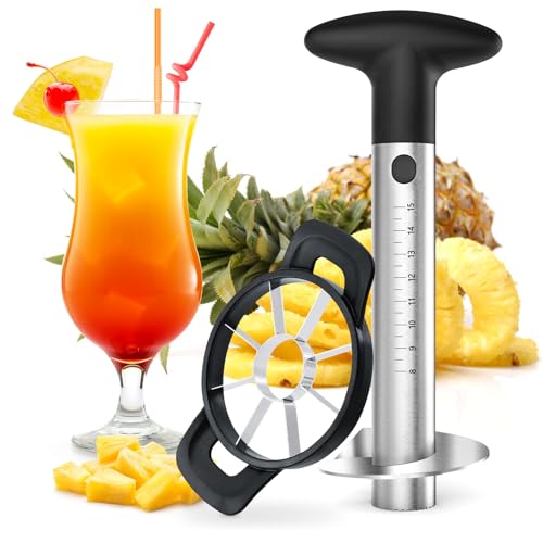 OOKUU Pineapple Corer Cutter, Stainless Steel Fruit Pineapple Peeler Slicer [Upgraded, Reinforced, Thicker Blade], Pineapple Core Remover with Measure Mark, Kitchen Tool for Diced Pineapple Rings