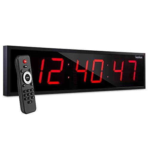 Ivation Huge 24' Inch Large Big Oversized Digital LED Clock with Stopwatch, Alarms, Countdown Timer & Temp - Shelf or Wall Mount (Red) | 6-Level Brightness, Mounting Holes & Hardware