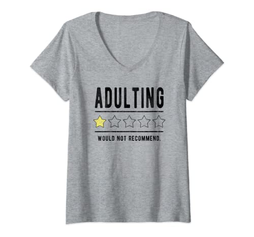 Womens Adulting Would Not Recommend Funny Sayings One Star Adulting V-Neck T-Shirt