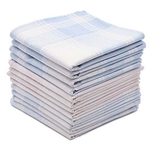 Soft Cotton Handkerchiefs for Men with Elegant Pattern in Assorted Color, 16 inches Large hankies, Pack of 12