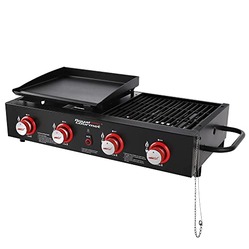 Royal Gourmet GD4002T 4-Burner Tailgater Grill & Griddle Combo, Portable Propane Gas Grill and Griddle, 2-in-1 Combo Design for Backyard or Outdoor BBQ Cooking, 40,000 BTU, Black