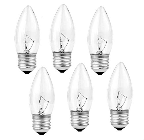 SCOMX 40W Incandescent Torpedo Tip Chandelier with Crystal Clear Incandescent Light Bulbs Tip Light Bulb and Medium E26 Candelabra Base (6)