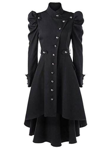 Beebeauty Gothic Vintage Womens Steampunk Victorian Swallow Tail Long Trench Coat Jacket (L, Black)