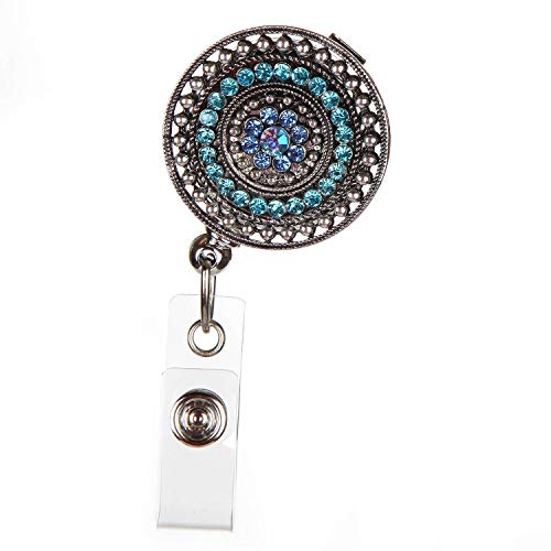 ID AVENUE Retractable Badge Holder 32' Fashionable Badge Reels Retractable for Office Workers Teachers Students Nurses with 360° Swivel Alligator Clip Cute Badge Reel (Razzle Dazzle Teal)