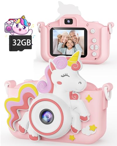 Unicorn Kids Camera Toys Selfie Digital Camera for Kids Age 3-10 Toddlers Video Camera with 32G SD Card Christmas Birthday Gifts for Girls Age 3 4 5 6 7 8 9 10
