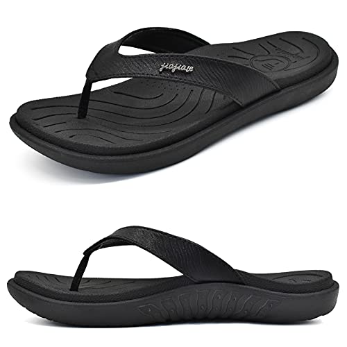 jiajiale Womens Fashion Orthotic Flip Flops Ladies Slip On Lightweight Comfortable Thick Cushion Yoga Mat Thong Sandals With Plantar Fasciitis Arch Support Black 7.5