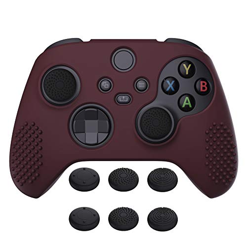 eXtremeRate PlayVital Wine Red 3D Studded Edition Anti-Slip Silicone Cover Skin for Xbox Series X/S Controller, Soft Rubber Case Protector for Xbox Core Wireless Controller with Thumb Grip Caps