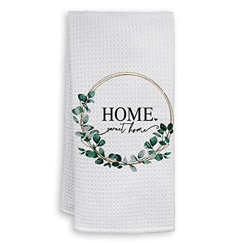 HIWX Farmhouse Home Sweet Home Decorative Kitchen Towels and Dish Towels, Family Botanical Eucalyptus Leaves Plant Hand Towels Tea Towel for Bathroom Kitchen Decor 16×24 Inches