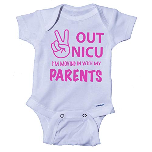Ink Trendz Peace Out NICU I'm Going Home With My Parents- Miracle Babies- NICU Baby Onesie One-Piece Bodysuit (Preemie, Pink)
