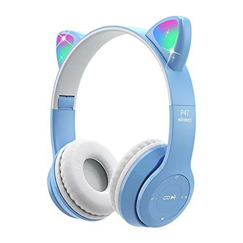 Joso Cat Ear Headpones for Kids, with Mic&Light Up Cat, 85dB Safe Volume Limited, Kitty Foldable Headphones for Online Learning, School, Travel, Tablet, Smartphone, Support 3.5mm Audio