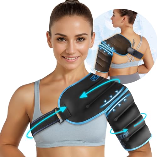REVIX 3D Sewing Shoulder Ice Pack Wrap for Better Snug Fit and Putting on, Ice Packs for Shoulder Injuries Reusable, Hot & Cold Compress for Pain Relief, Swelling, Tendonitis & Surgery Recovery