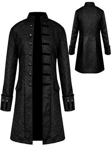 WISHU Mens Vintage Tailcoat Jacket Goth Long Steampunk Formal Gothic Victorian Frock Coat Costume for Halloween (Black, L)