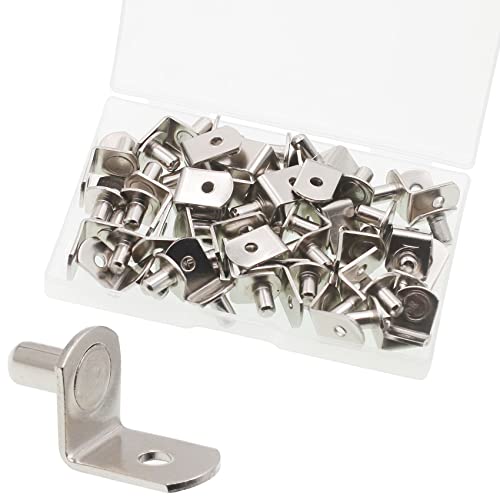 Shelf Support Pegs, 50 Pcs Shelf Pegs with Hole, 5mm (1/5 inch) Cabinet Shelf Bracket Pegs, L-Shaped Nickel Plated Shelf Pins Holders for Bookcase Kitchen Closet Shelf Shelves Furniture Cabinet