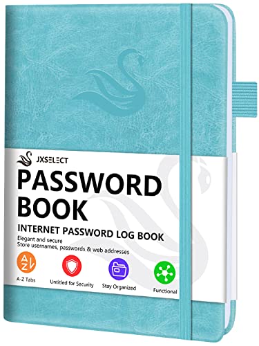 Elegant Password Book with Alphabetical Tabs - Hardcover Password Book for Internet Website Address Login - 5.2' x 7.6' Password Keeper and Organizer w/Notes Section & Back Pocket (Turquoise)