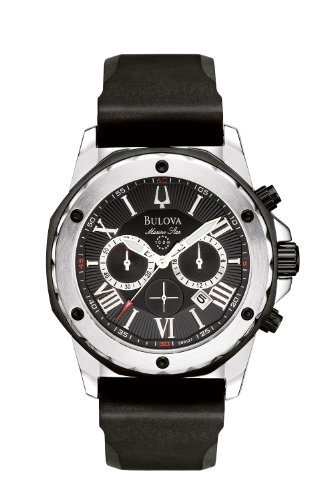 Bulova Men's Marine Star Series A Stainless Steel 6-Hand Chronograph Quartz Watch, Black Silicone Strap Style: 98B127