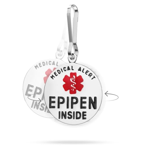 Divoti EpiPen Inside Bag Tag 1.25' - with Zipper Pull | Pre-Engraved Stainless Steel Dual-Sided | Bold Lettering