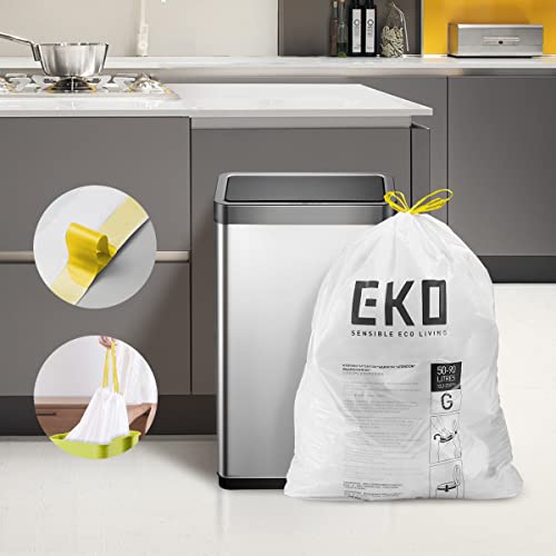 EKO Easy-Dispense Roll of 60 Count Extra-Strong Drawstring Kitchen Trash Bags - 21 Gallon Garbage Bags (79.5L) 60 Count (Pack of 1), Code G