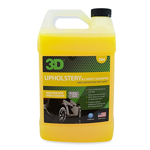 3D Upholstery & Carpet Shampoo - High Foam Stain Remover & Odor Eliminator Shampoo 1 Gallon