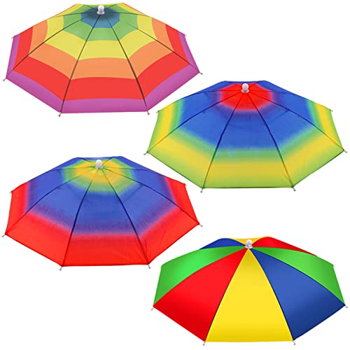 4 Pieces Rainbow Umbrella Hat Adjustable Sun-rain Umbrella Hat for Adults and Kids (Color Set 3)