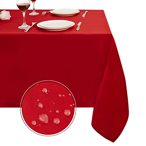 Obstal Rectangle Christmas Table Cloth - 60 x 102 Inch - Oil-Proof Spill-Proof and Water Resistance Microfiber Red Tablecloth, Decorative Fabric Table Cover for Christmas Holiday Party, Rio Red