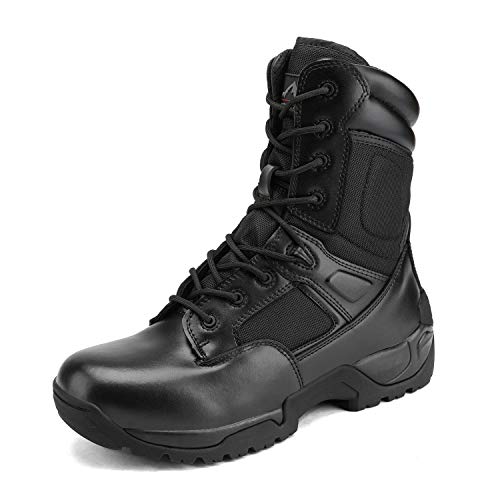 NORTIV 8 Mens Military Tactical Work Boots Side Zip 8 Inches Hiking Motorcycle Combat Boots Black Size 10.5 M US Response