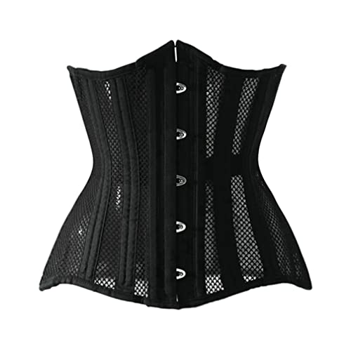 LARTIGUE Women 26 Steel Boned Waist Training Corset Heavy Duty Mesh Underbust Bustier Cincher,12.4 Inch Black L