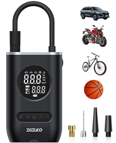 ZGZUXO Tire Inflator Portable Air Compressor - 150PSI Cordless Air Pump for Car Tires with Pressure Gauge LED Light, Electric Bike Tire Pump for Car Motorcycle Bicycle Ball, Car Accessories