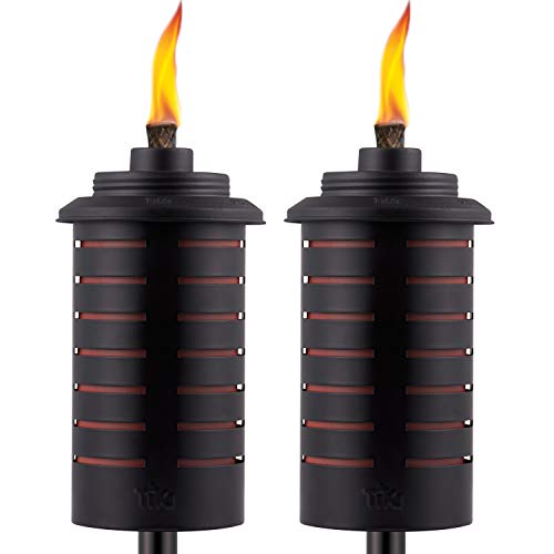 TIKI Brand Easy Install 65 Inch TIKI Torch, Outdoor Decorative Lighting for Lawn Patio Backyard, Metal Black and Orange, 2 - Pack, 1120130