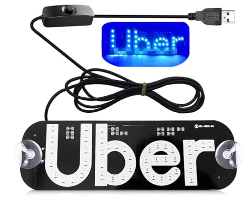 Led Light Signs for Car with USB Plug, Bumper Stickers Taxi Sign Light Windshield, Glow LED Sign Decal Stickers with Suction Cups Flashing Hook on Car Window LED Bright Lights (Blue)
