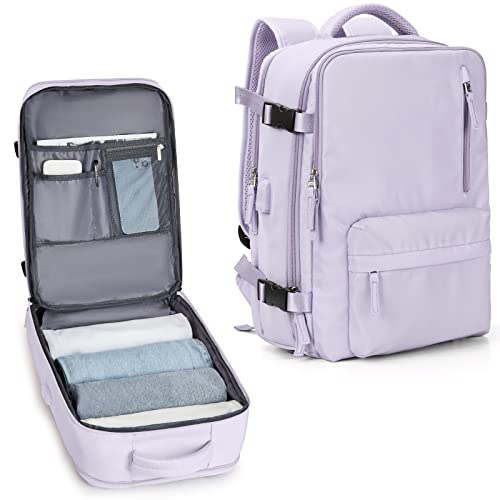 VECAVE Carry On Backpack for Women,Large Travel Backpack Flight Approved,Waterproof 17 Inch Laptop Backpack Business Work Backpacks Men Mochila De Viaje Purple