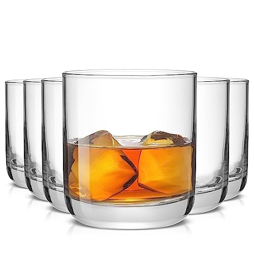 JoyJolt Faye Crystal Whiskey Glasses. Lowball Glasses Set of 6, 10oz Short Glass Tumbler - Double Old Fashioned Rocks Glass for Scotch or Bourbon Dishwasher Safe Glassware.