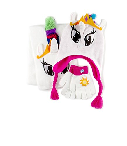 My Little Pony Girl Trapper Hat, Scarf and Gloves Set, Princess Celestia