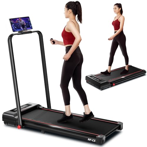 RHYTHM FUN Foldable Treadmill, 300 lb Capacity Walking Pad 2.5HP Treadmill Under Desk, Portable Treadmill for Home and Office, Folding Treadmill 2 in 1 with Remote Control, LED Display