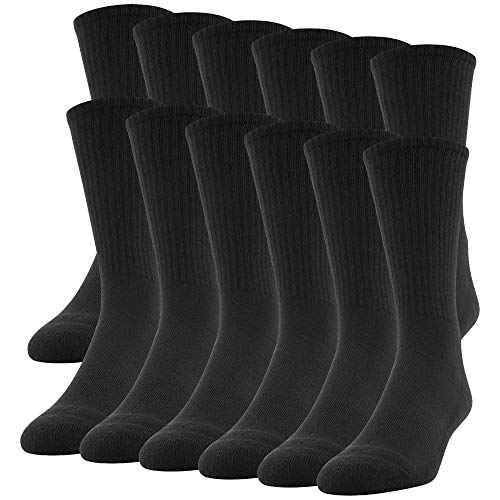 Gildan mens Performance Crew Socks, 12 Pairs Socks, Black, Large US