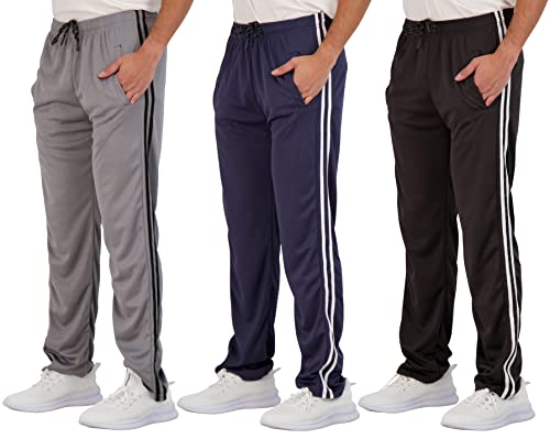 Real Essentials Men's Mesh Athletic Active Gym Workout Open Bottom Sweatpants Pockets Sports Training Soccer Track Running Casual Lounge Comfy Jogging Quick Dry Drawstring Pants- Set 5, XL,Pack of 3