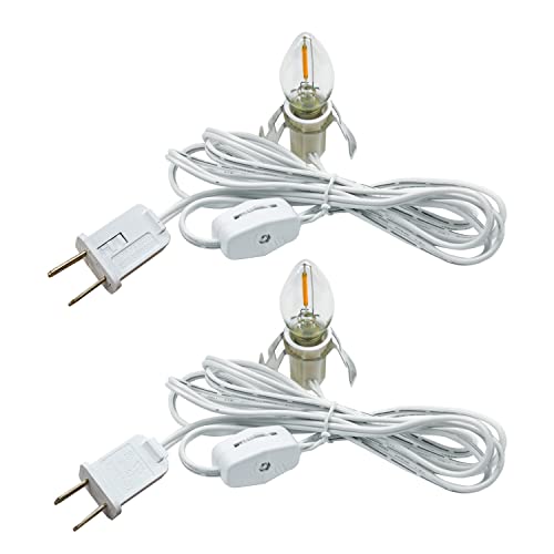 MEILUX Accessory Cord with LED Night Lights - White Cord with On/Off Switch, Warm White C7 Bulbs and Spare Fuse for Holiday and Home Decoration