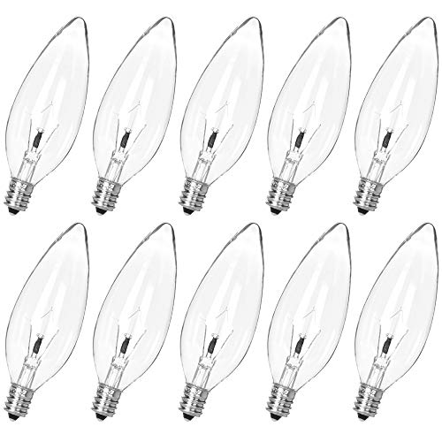 haraqi 10 Pack 25W 120V Candelabra Base B10 CTC Clear Decorative Light Bulbs,Transparent Candle Light Bulbs for Chandeliers, Ceiling Fan Lights, Pendants, Fireplace