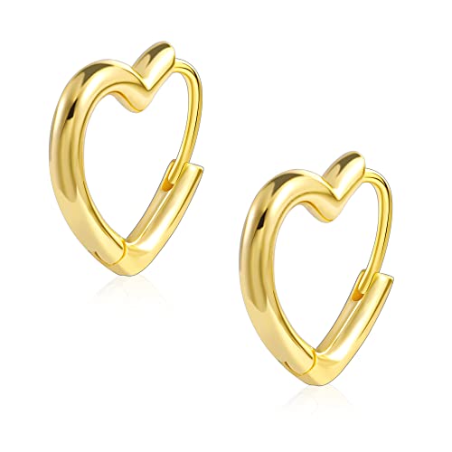 ALEXCRAFT Small Gold Heart Hoop Earrings 14K Gold Plated Tiny Heart Huggie Earrings for Women Girls