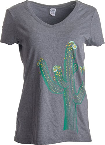 Ann Arbor T-shirt Co. Saguaro Cactus Art | Cute Western Southwest Desert Artsy Women's V-Neck T-Shirt-(Vneck,M)