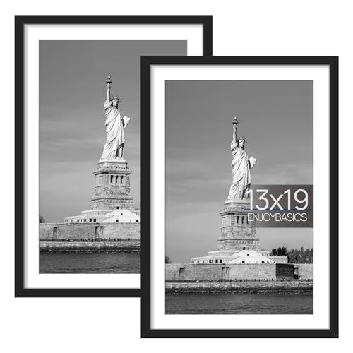 ENJOYBASICS 13x19 Picture Frame, Display Poster 11x17 with Mat or 13 x 19 Without Mat, Wall Gallery Photo Frames, Black, 2 Pack