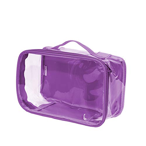 Small Clear Travel Packing Cube/See Through PVC Plastic Pouch for Carry On Suitcase, Backpack or Diaper Bag/Transparent Multipurpose Accessories, Makeup & Underwear Organizer w/Handle (Purple)