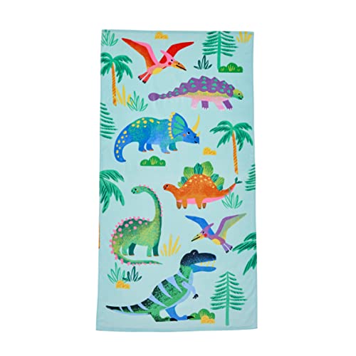 Sun Sprouts 100% Cotton Beach Towel Dinosaur Pattern for Kids & Toddler. Bath, Pool, Camping, Travel Towel for Boys & Girls. 30” x 60” Quick-Dry & Super Absorbent Beach Blanket